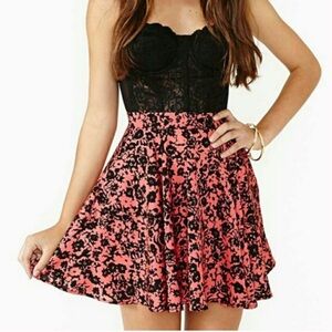 Nasty Gal Floral Skater Skirt Pink Black small circle
